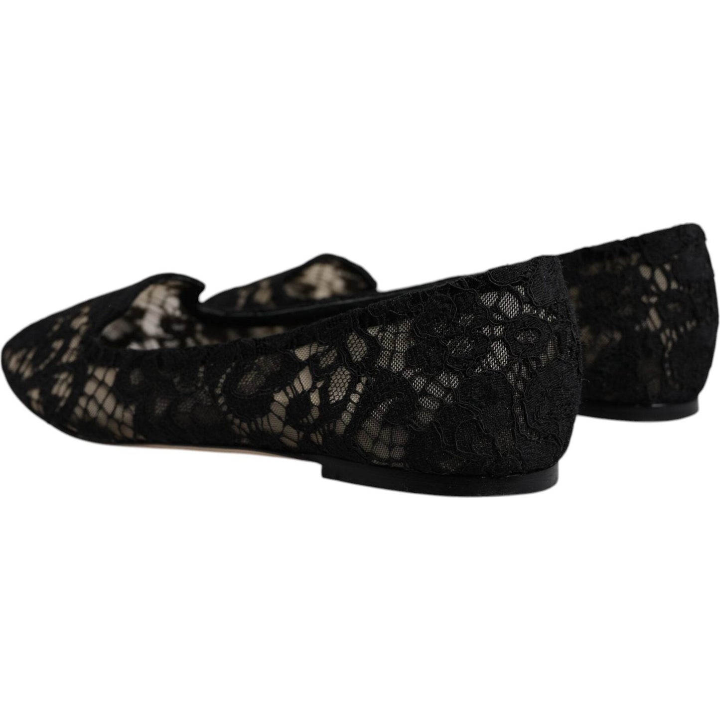 Dolce & Gabbana Black Taormina Lace Slip On Flats Shoes