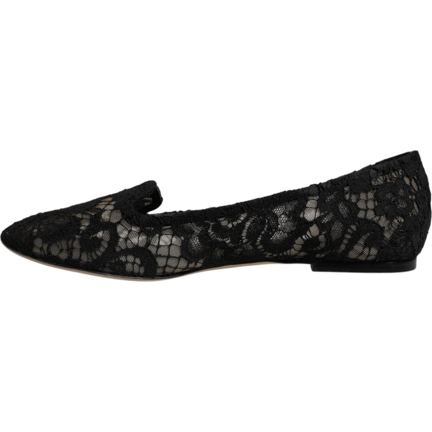 Dolce & Gabbana Black Taormina Lace Slip On Flats Shoes