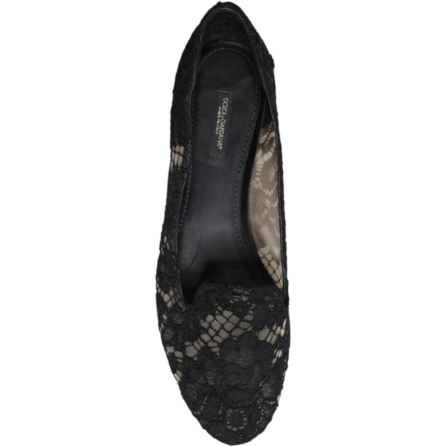 Dolce & Gabbana Black Taormina Lace Slip On Flats Shoes