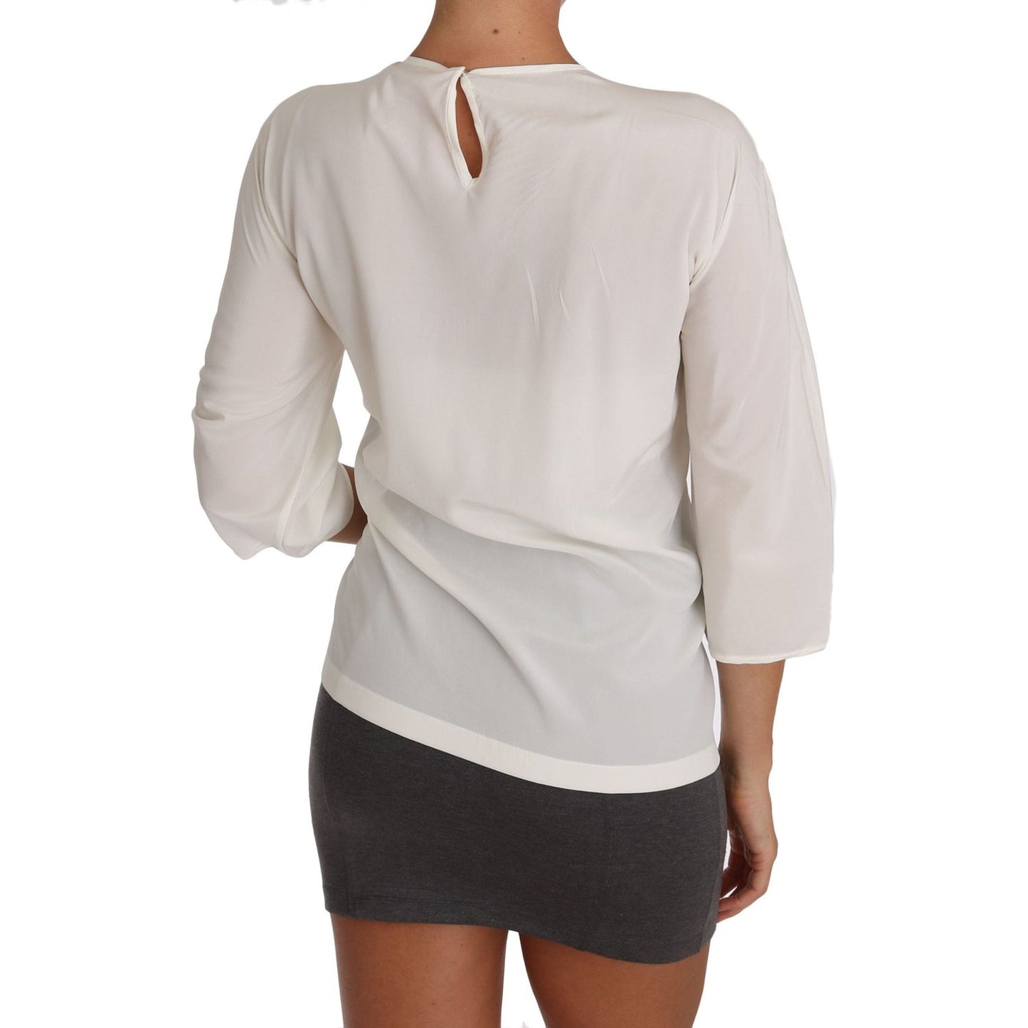 Dolce & Gabbana White Silk #dgfamily Blouse T-shirt TSH2672-36
