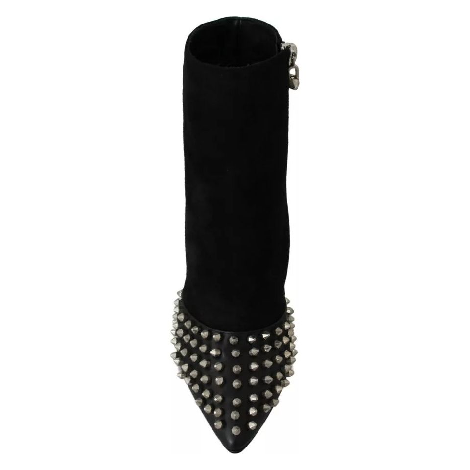 Philipp Plein Black Suede Studded Heels Ankle Boots Shoes