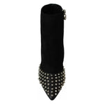 Philipp Plein Black Suede Studded Heels Ankle Boots Shoes