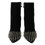 Philipp Plein Black Suede Studded Heels Ankle Boots Shoes