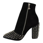 Philipp Plein Black Suede Studded Heels Ankle Boots Shoes