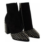 Philipp Plein Black Suede Studded Heels Ankle Boots Shoes