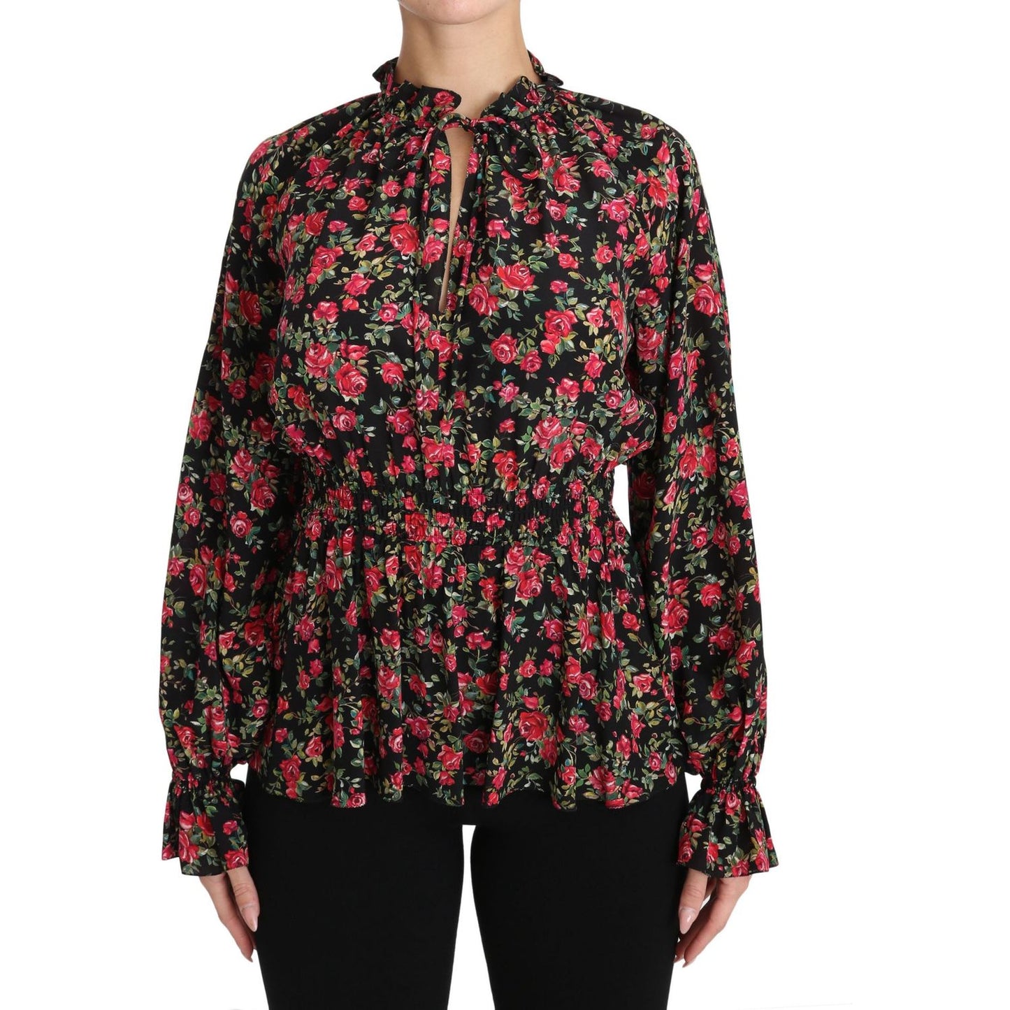 Dolce & Gabbana Black Rose Print Floral Shirt Top Blouse TSH3131-36