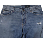 Dolce & Gabbana Blue Tattered Cotton Straight Denim Jeans