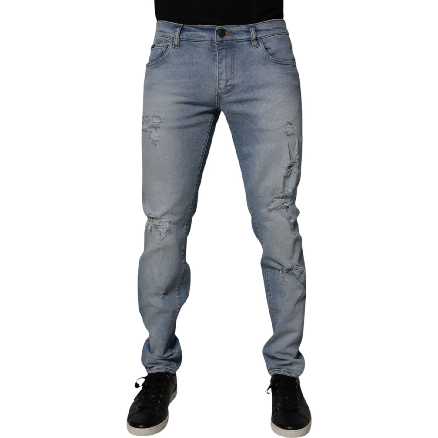 Dolce & Gabbana Blue Tattered Cotton Skinny Men Denim Jeans