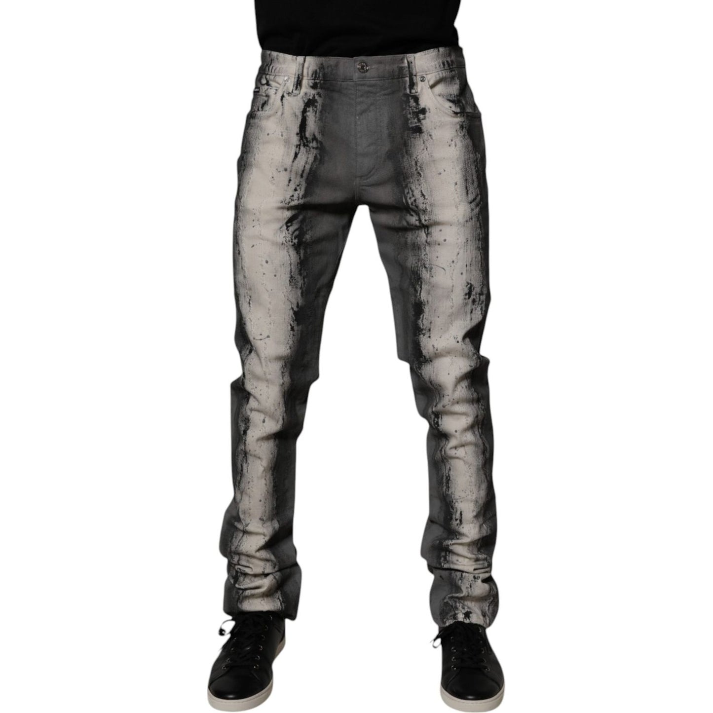 Dolce & Gabbana Gray Tie Dye Cotton Skinny Men Denim Jeans