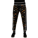 Dolce & Gabbana Black Religious Print Silk Men Jogger Pants