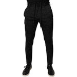Dolce & Gabbana Black Brocade Polyester Skinny Dress Pants