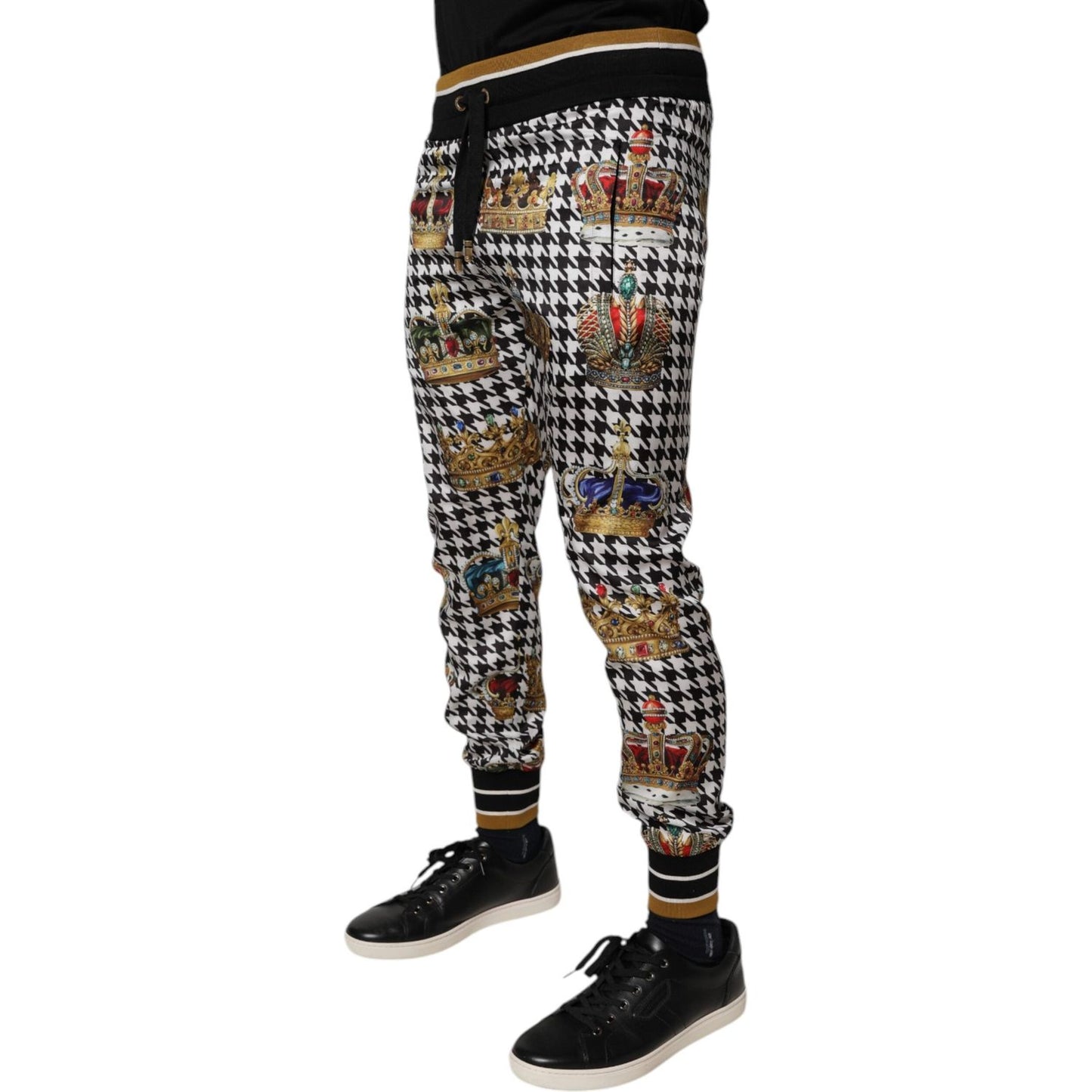 Dolce & Gabbana Multicolor Houndstooth Crown Men Sweatpants Pants