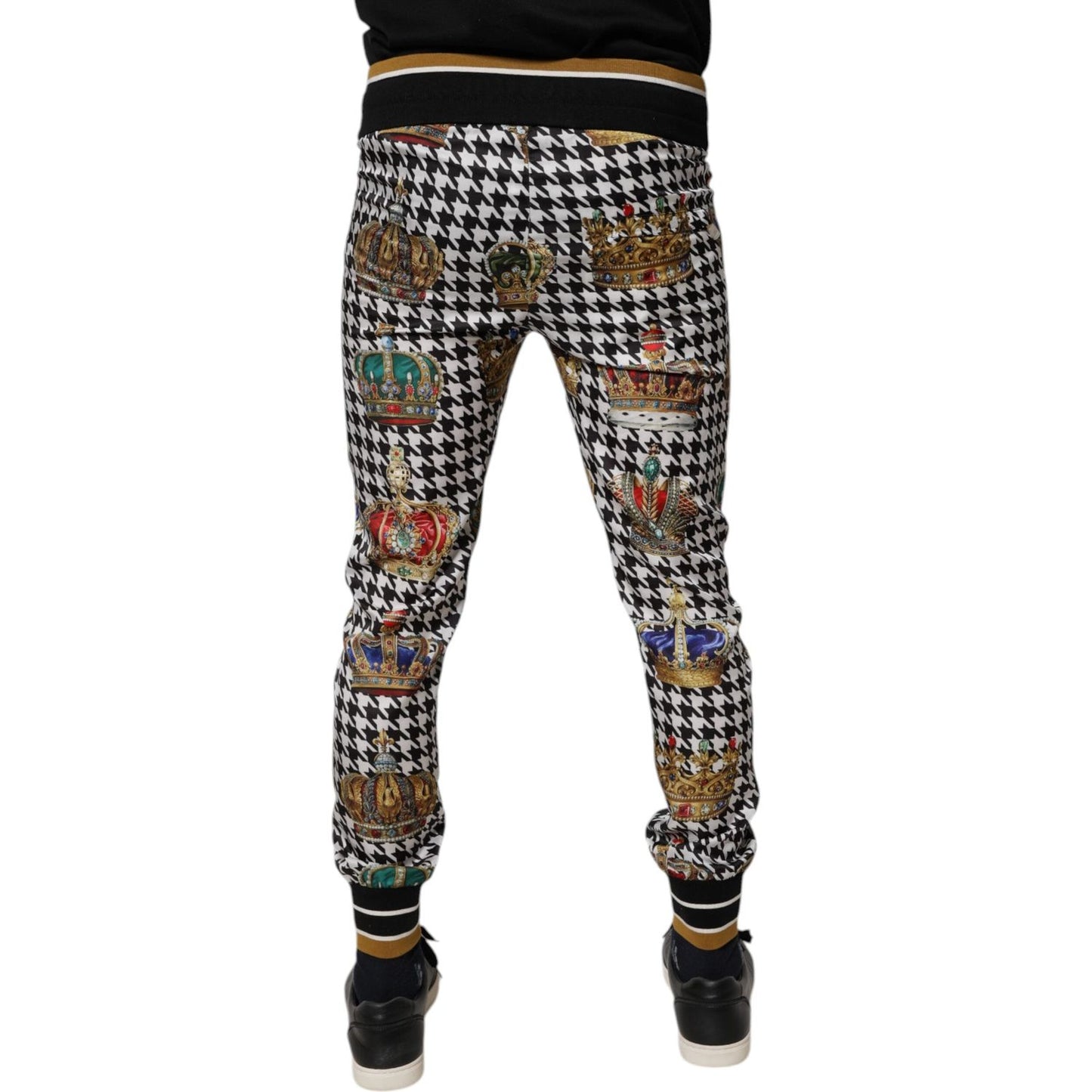 Dolce & Gabbana Multicolor Houndstooth Crown Men Sweatpants Pants