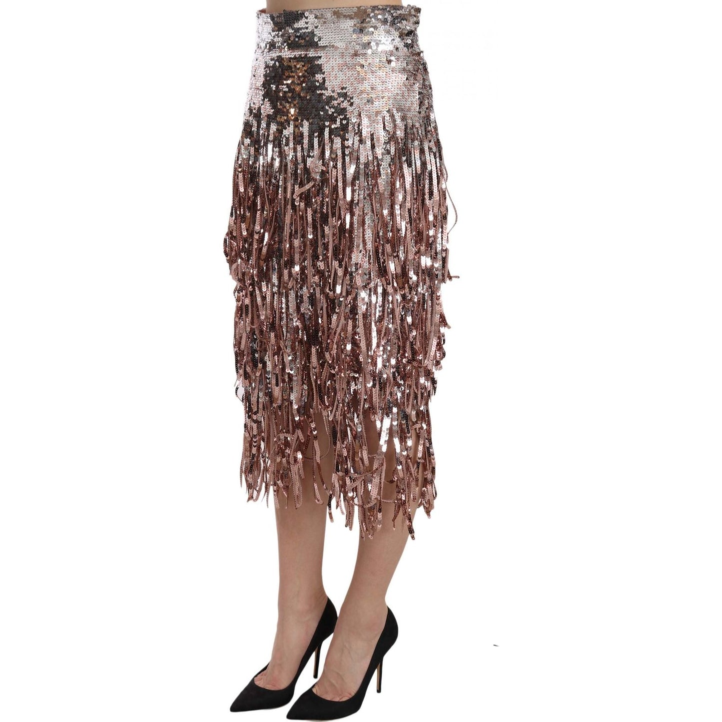 Dolce & Gabbana Sequin Embellished Fringe Midi Pencil Skirt