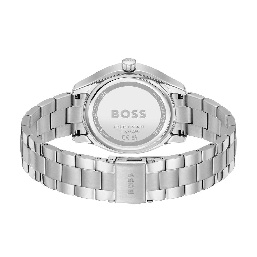 Back view of Hugo Boss Silver Stainless Steel Dress Watch with stainless steel bracelet and clasp.