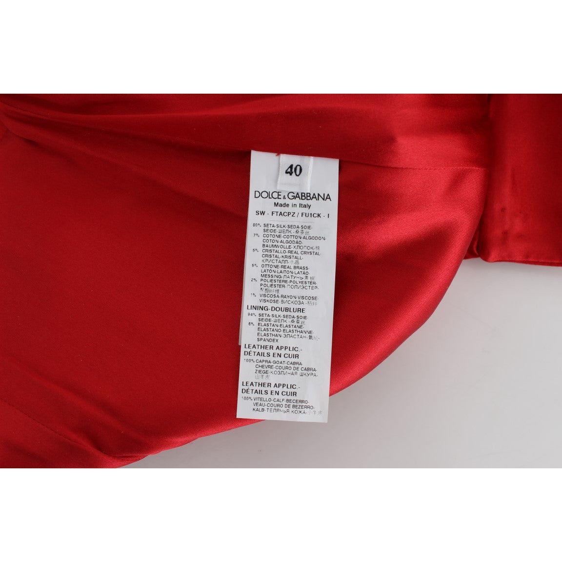 Dolce & Gabbana Red Silk Crystal Roses Shorts SIG20122-2