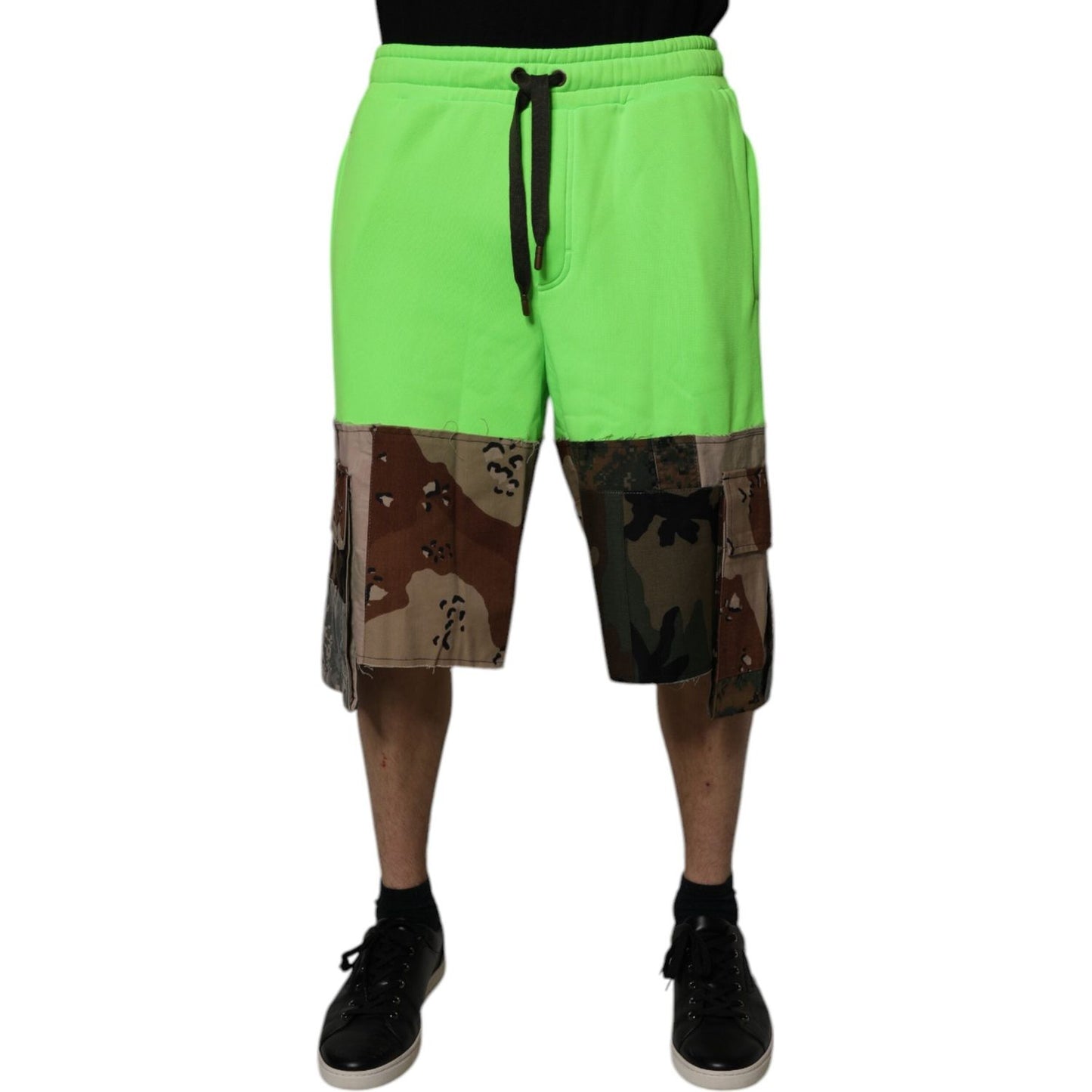 Dolce & Gabbana Green Patchwork Cargo Bermuda Shorts