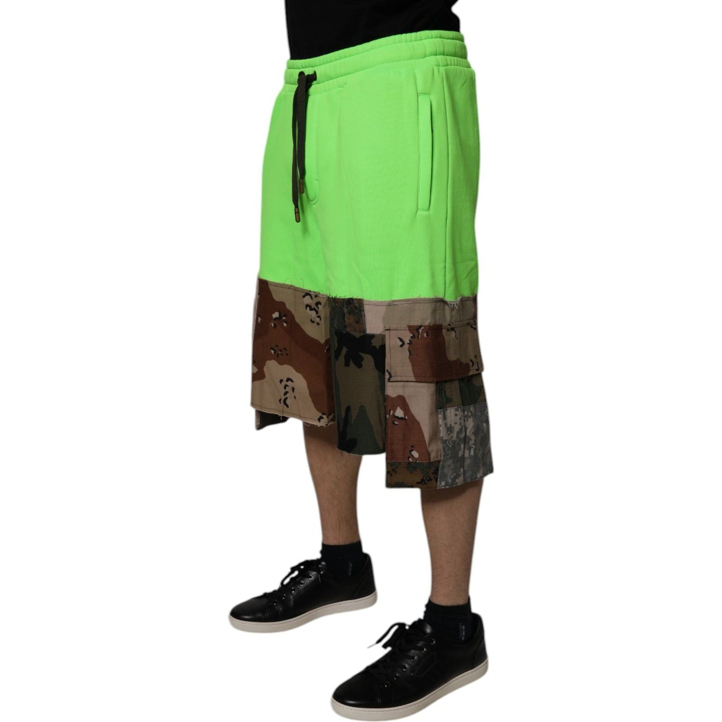 Dolce & Gabbana Green Patchwork Cargo Bermuda Shorts