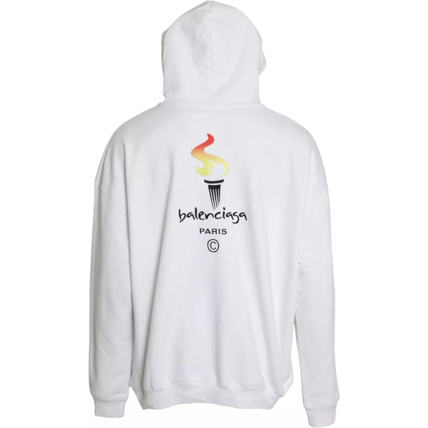 Balenciaga White Cotton Logo Hooded Pullover Oversize Sweater