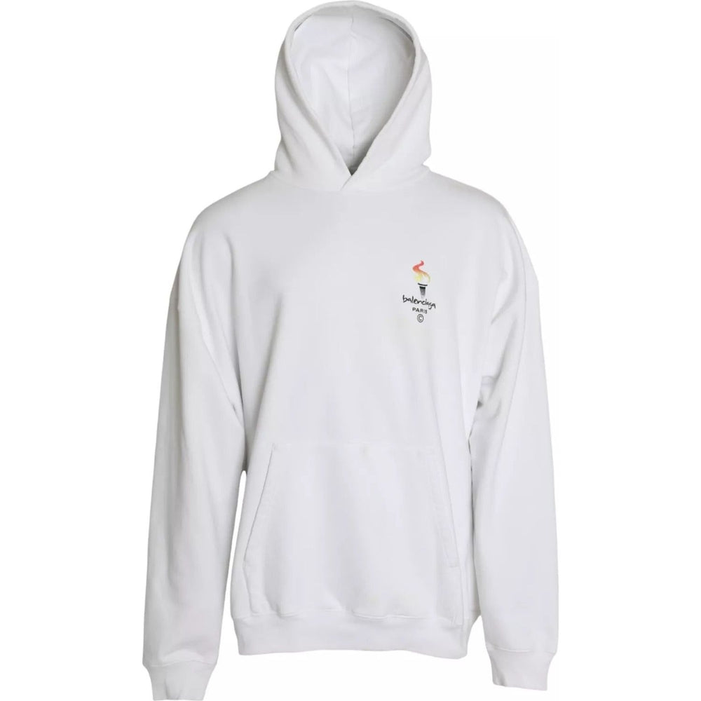 Balenciaga White Cotton Logo Hooded Pullover Oversize Sweater