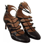 Valentino Black Multi Strap Leather Mid Heels Pumps Shoes
