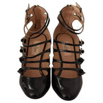 Valentino Black Multi Strap Leather Mid Heels Pumps Shoes