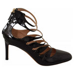 Valentino Black Multi Strap Leather Mid Heels Pumps Shoes