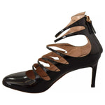 Valentino Black Multi Strap Leather Mid Heels Pumps Shoes