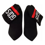 GCDS Black Suede Logo Socks Block Heel Ankle Boots Shoes