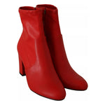 Steve Madden Red Leather Block Heels Ankle Boots Shoes LA9553-35.5