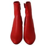 Steve Madden Red Leather Block Heels Ankle Boots Shoes LA9553-35.5