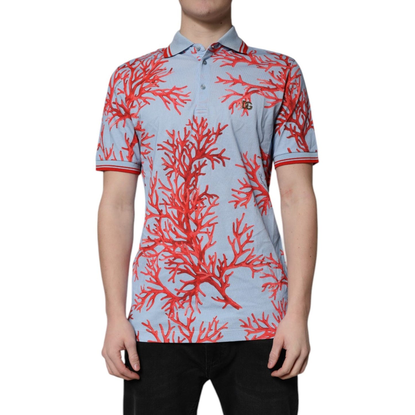 Dolce & Gabbana Light Blue Coral Cotton Polo Shirt T-shirt