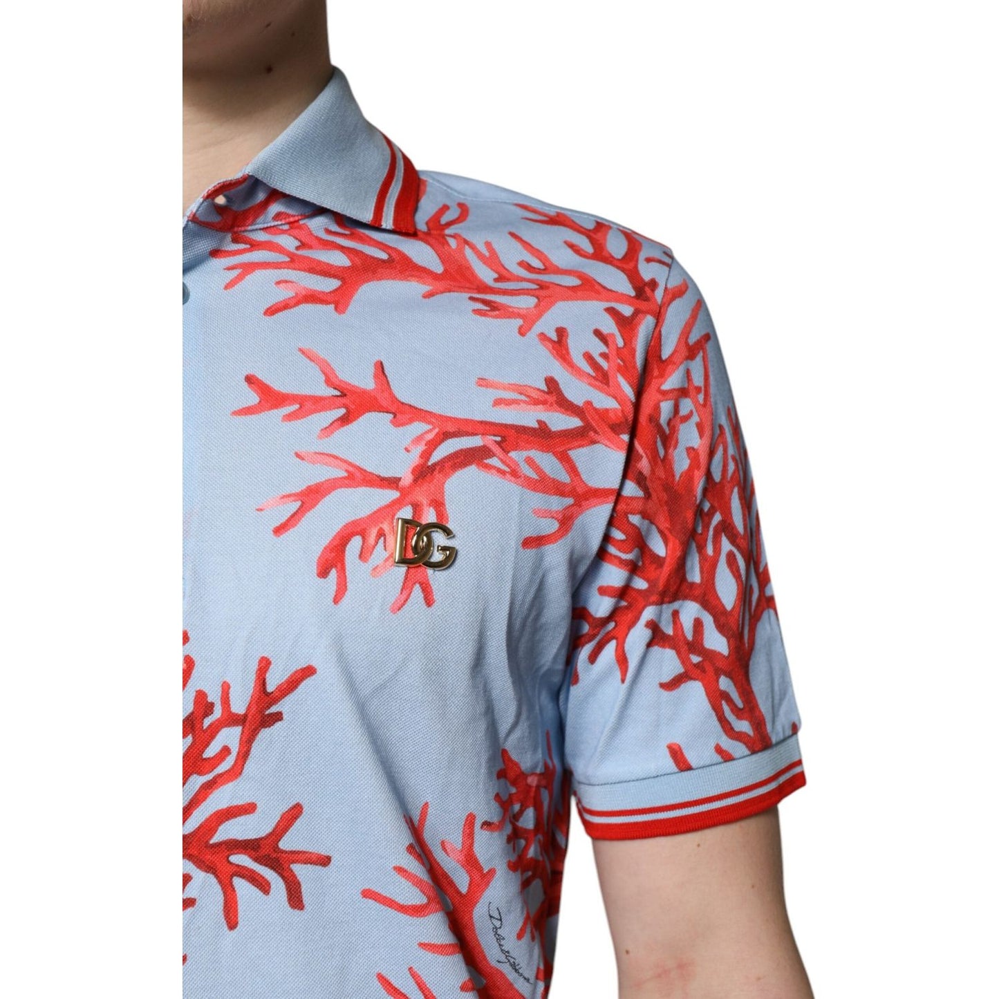 Dolce & Gabbana Light Blue Coral Cotton Polo Shirt T-shirt