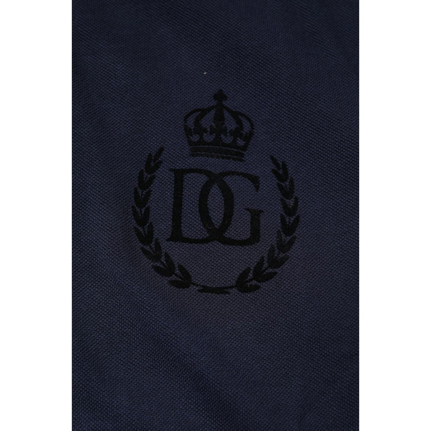 Dolce & Gabbana Dark Blue Cotton Crown Collared Polo T-shirt