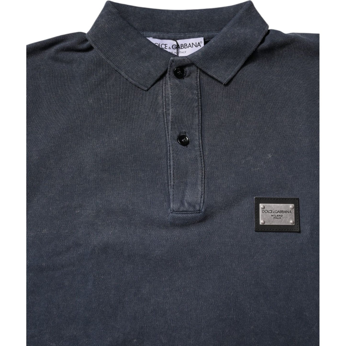 Dolce & Gabbana Dark Blue Logo Plaque Cotton Men Polo Shirt T-shirt