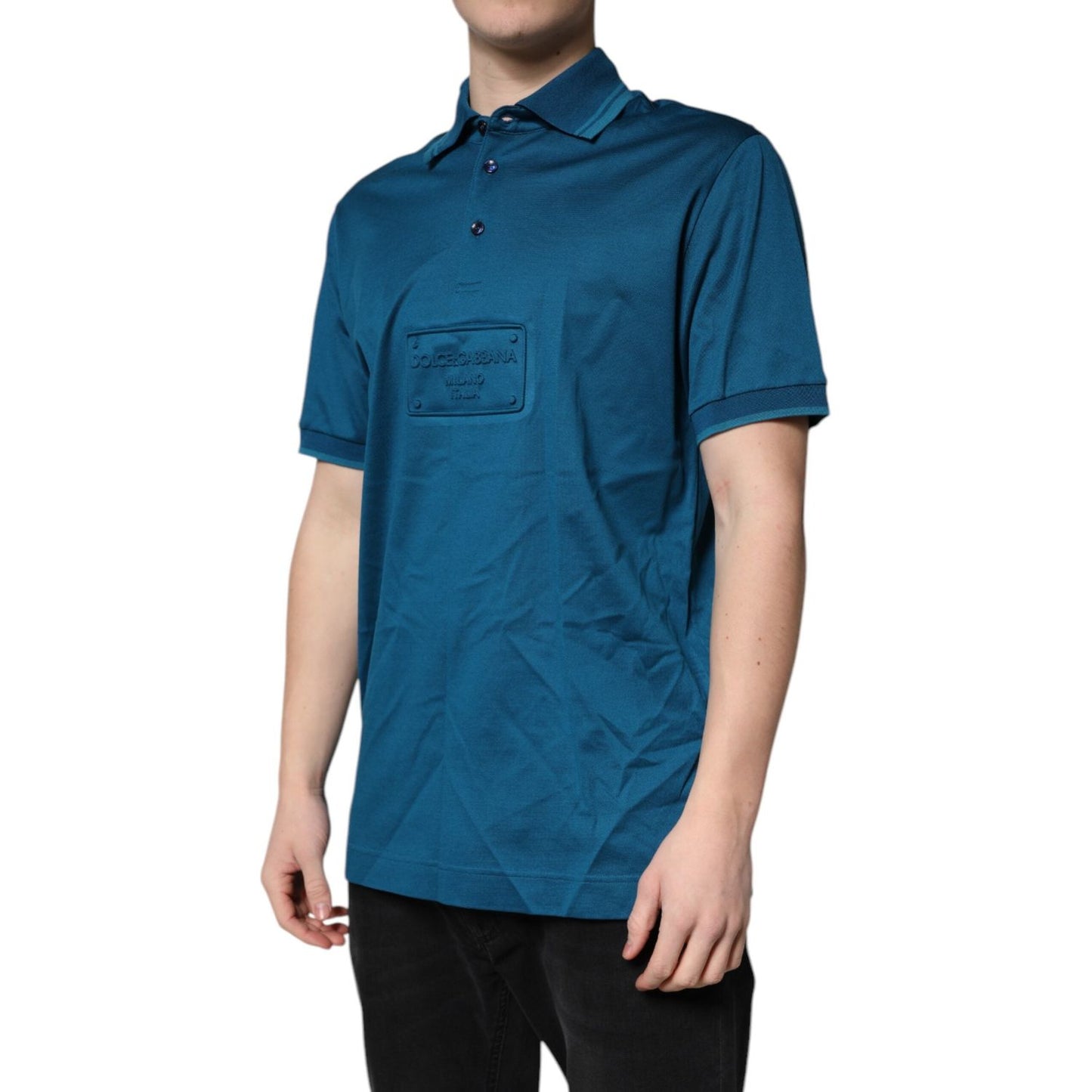 Dolce & Gabbana Blue Logo Cotton Men Polo Shirt T-shirt
