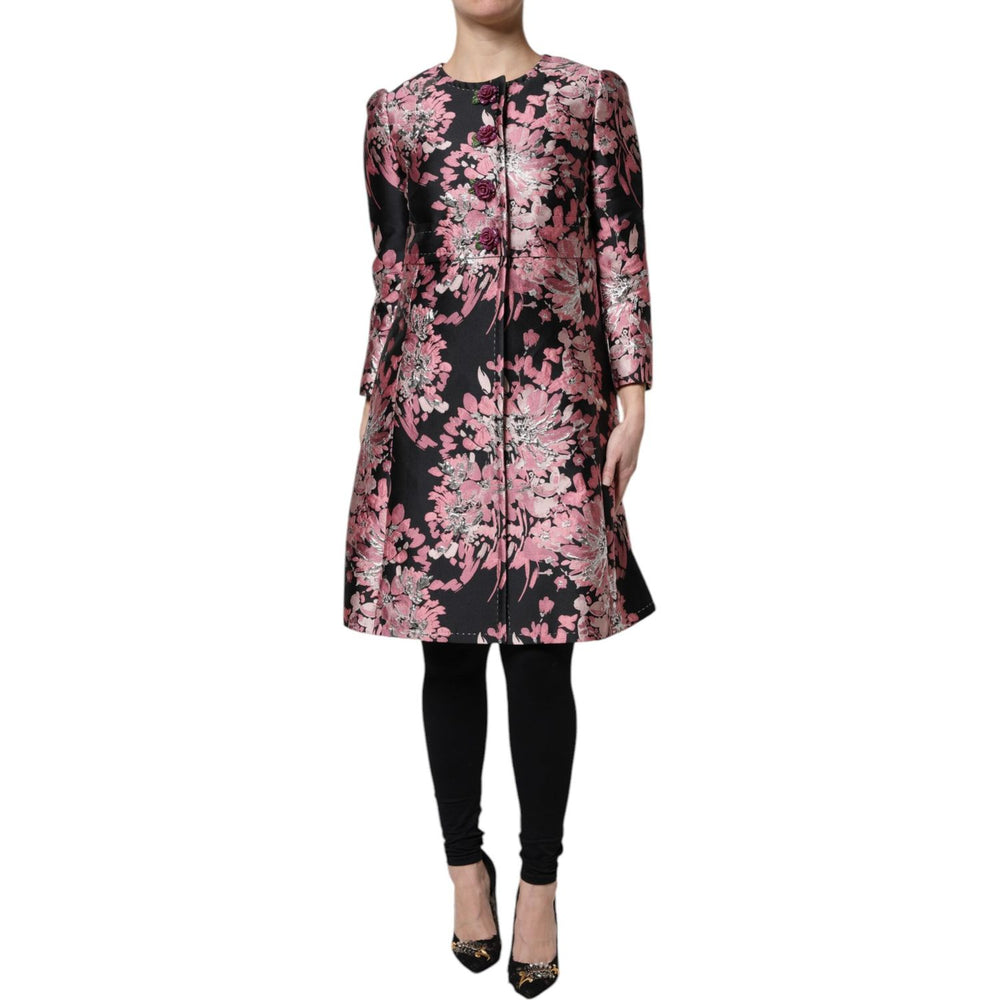Dolce & Gabbana Pink Black Floral Brocade Trenchcoat Jacket