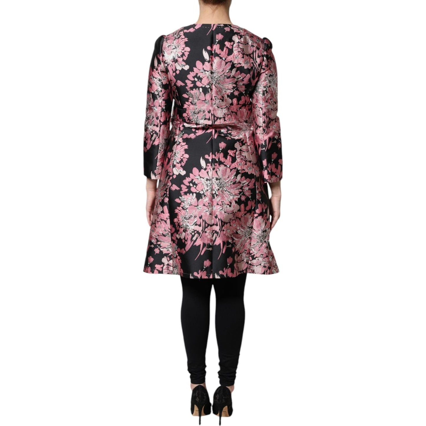 Dolce & Gabbana Pink Black Floral Brocade Trenchcoat Jacket