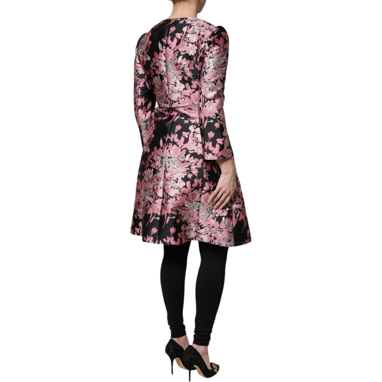Dolce & Gabbana Pink Black Floral Brocade Trenchcoat Jacket