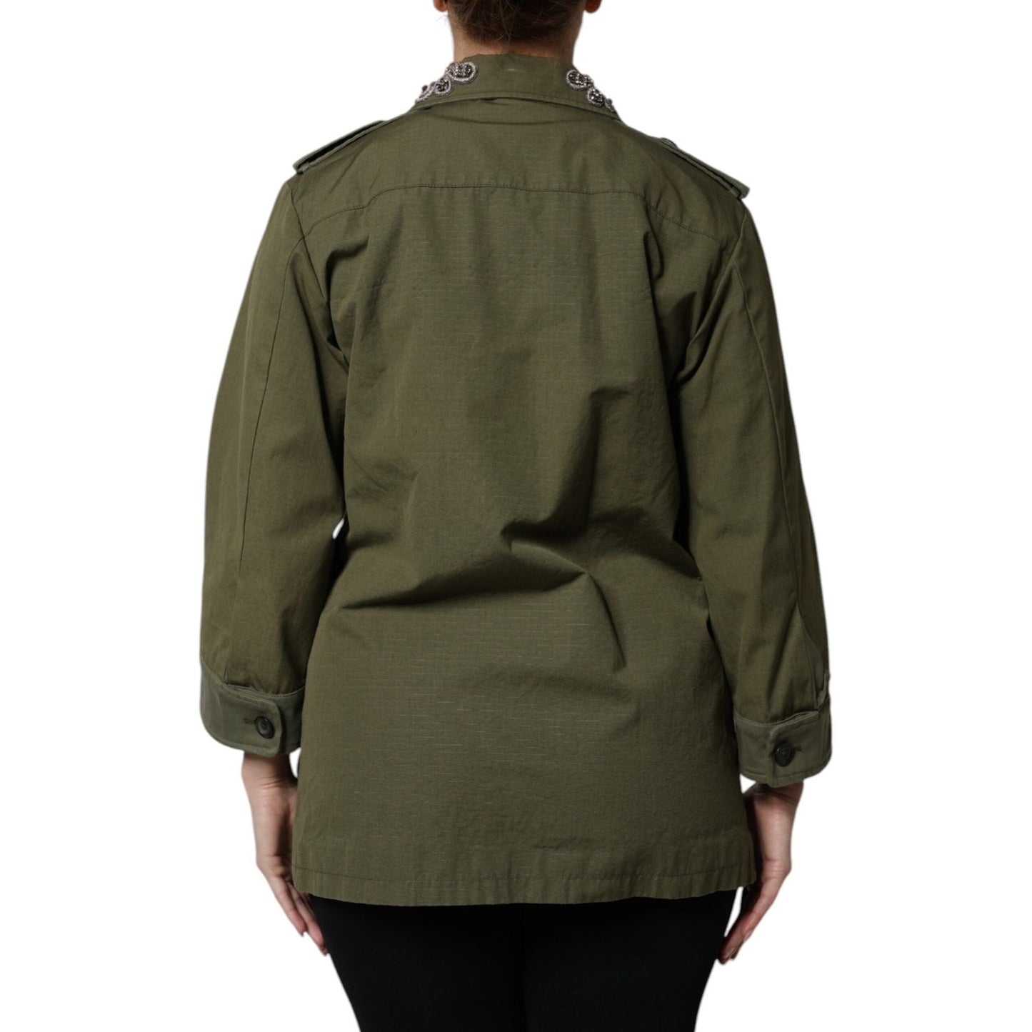 Dolce & Gabbana Military Green Queen Embellished Coat Jacket