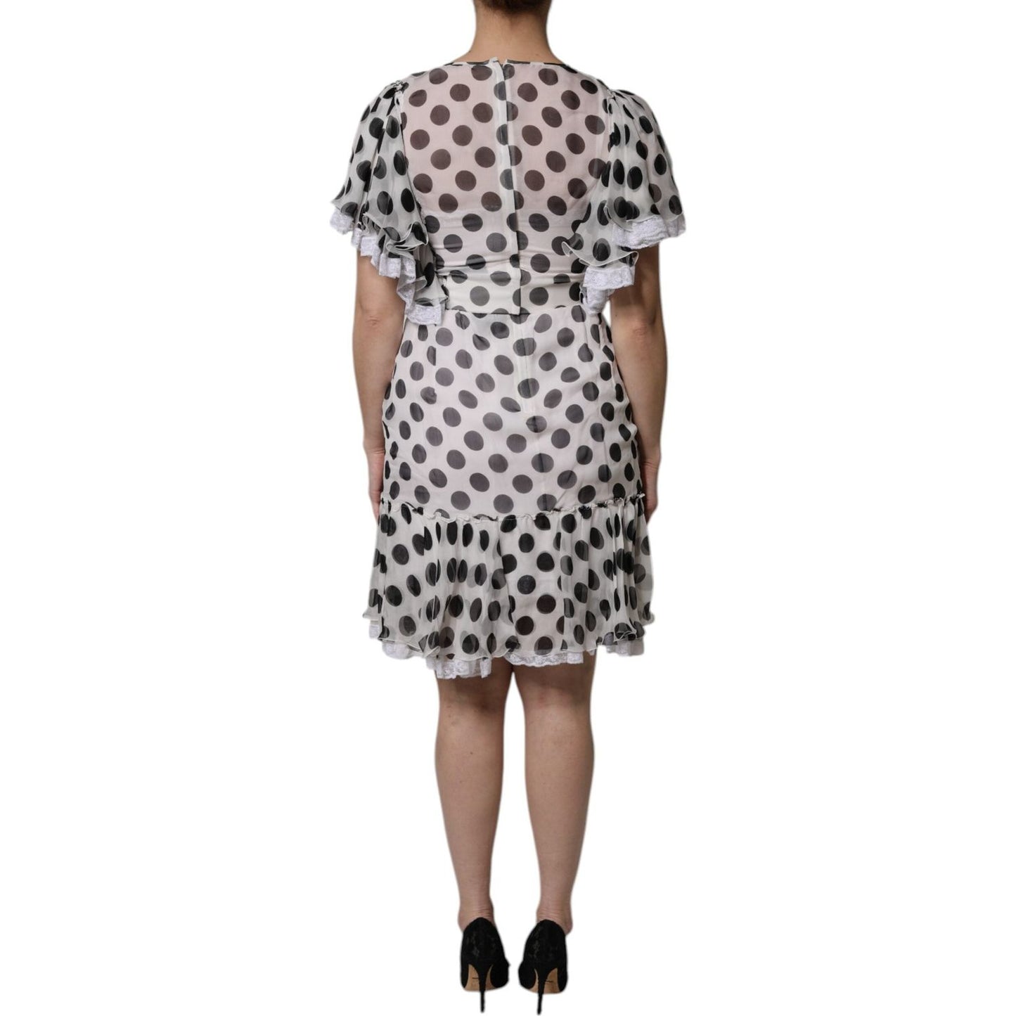 Dolce & Gabbana White Polka Dotted Silk Blend A-line Dress