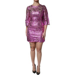 Dolce & Gabbana Metallic Fuchsia Floral Sheath Mini Dress DR81642-36