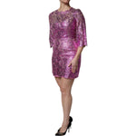 Dolce & Gabbana Metallic Fuchsia Floral Sheath Mini Dress DR81642-36