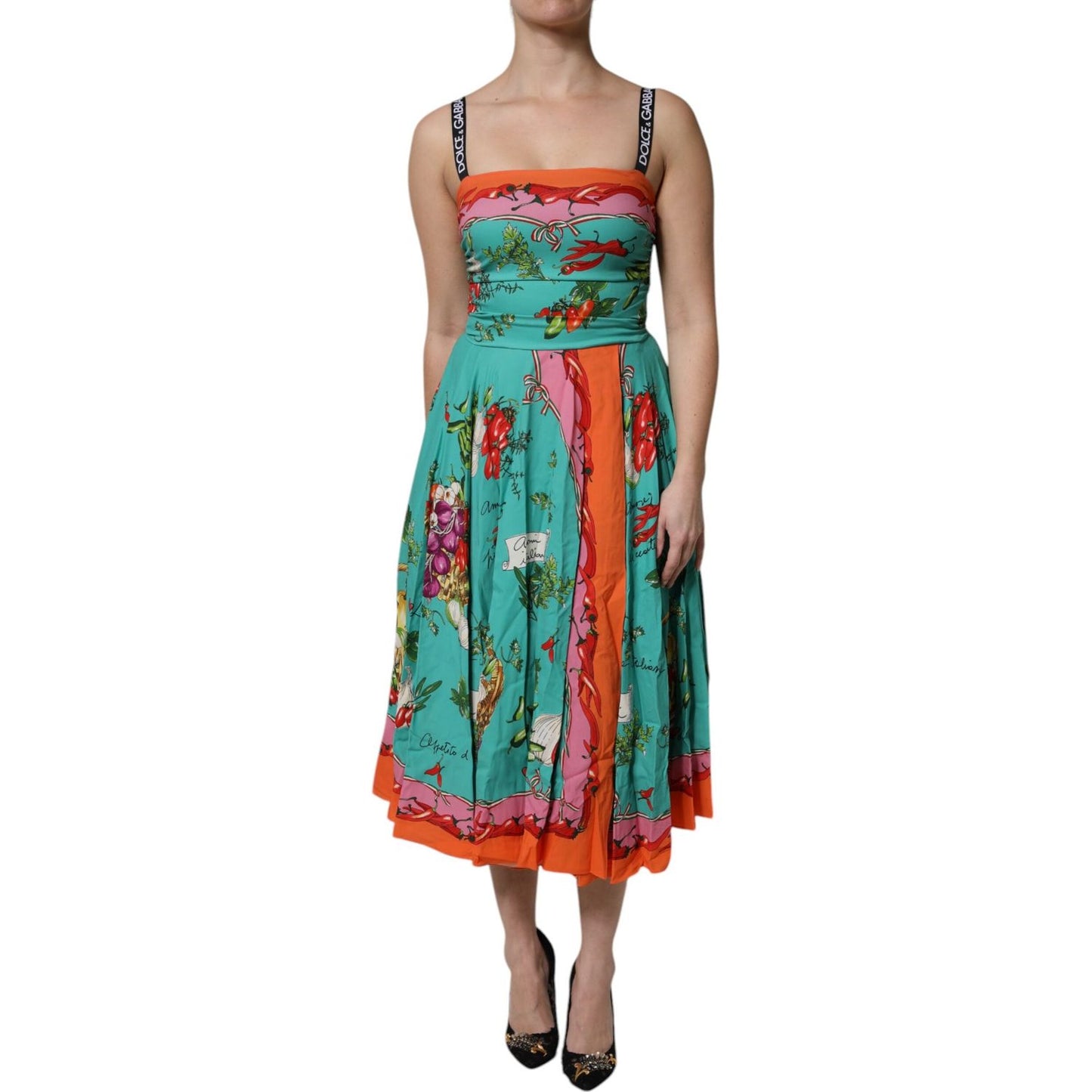 Dolce & Gabbana Multicolor Printed Silk Sleeveless Midi Dress
