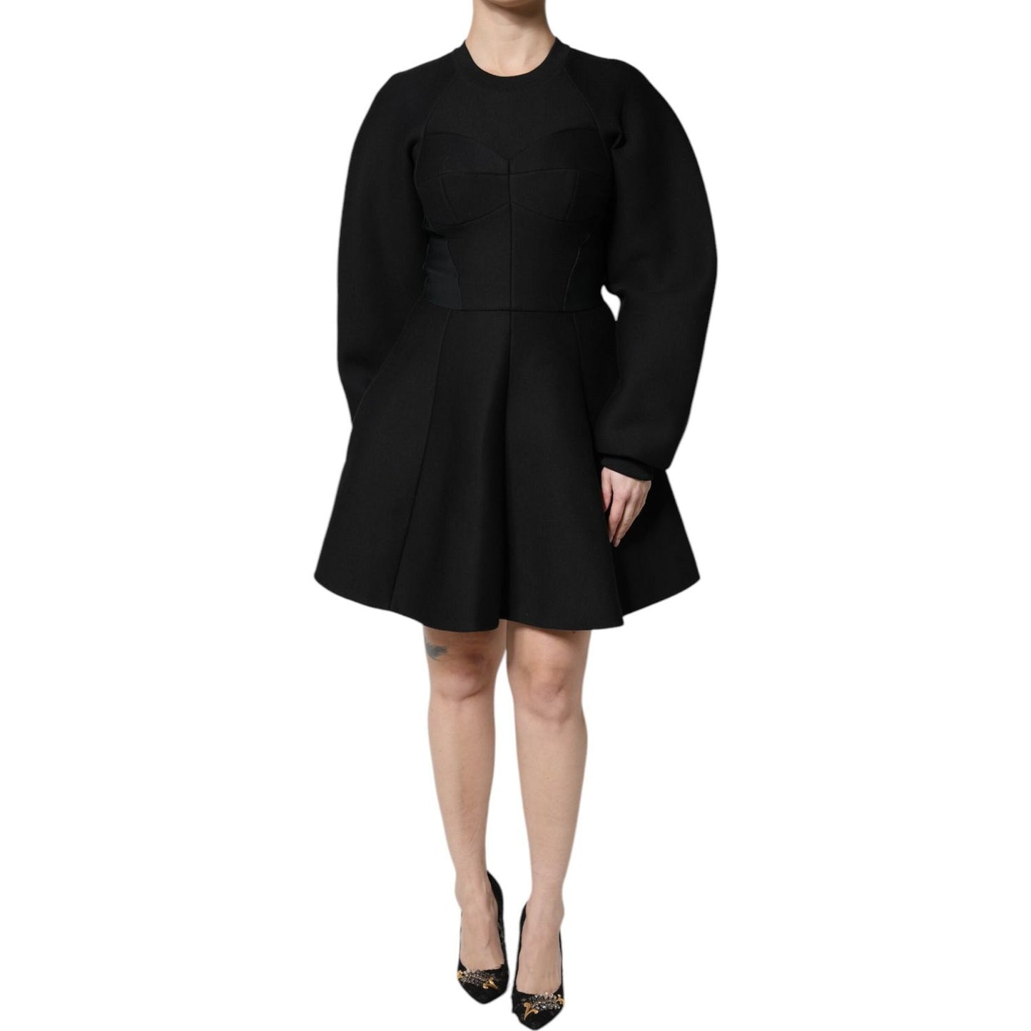Dolce & Gabbana Black Cotton Long Sleeves A-line Mini Dress