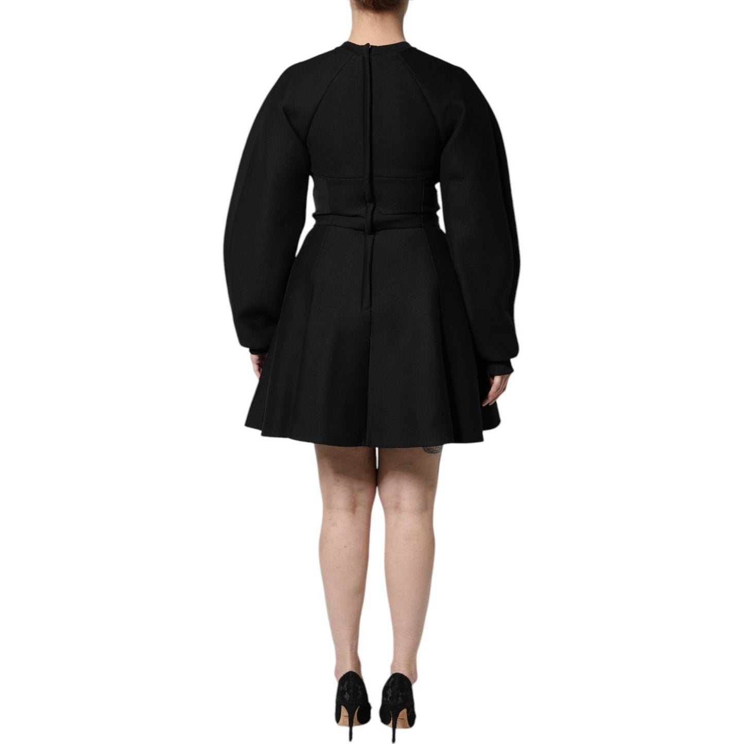 Dolce & Gabbana Black Cotton Long Sleeves A-line Mini Dress