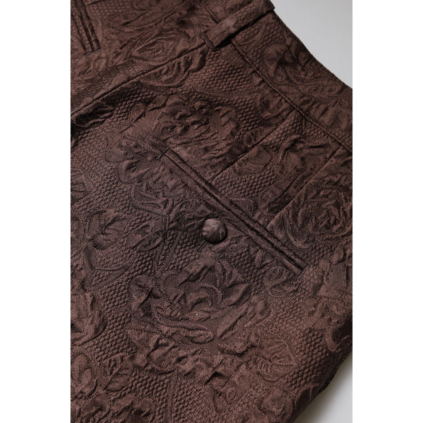 Dolce & Gabbana Brown Floral Brocade Mid Waist Mini Short SKI2078-36