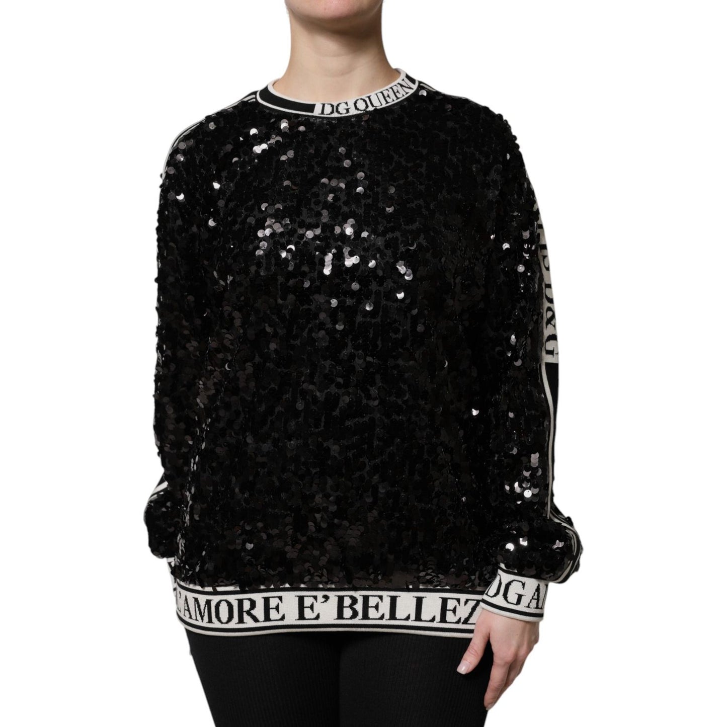 Dolce & Gabbana Black DG Queen Sequin Pullover Sweater