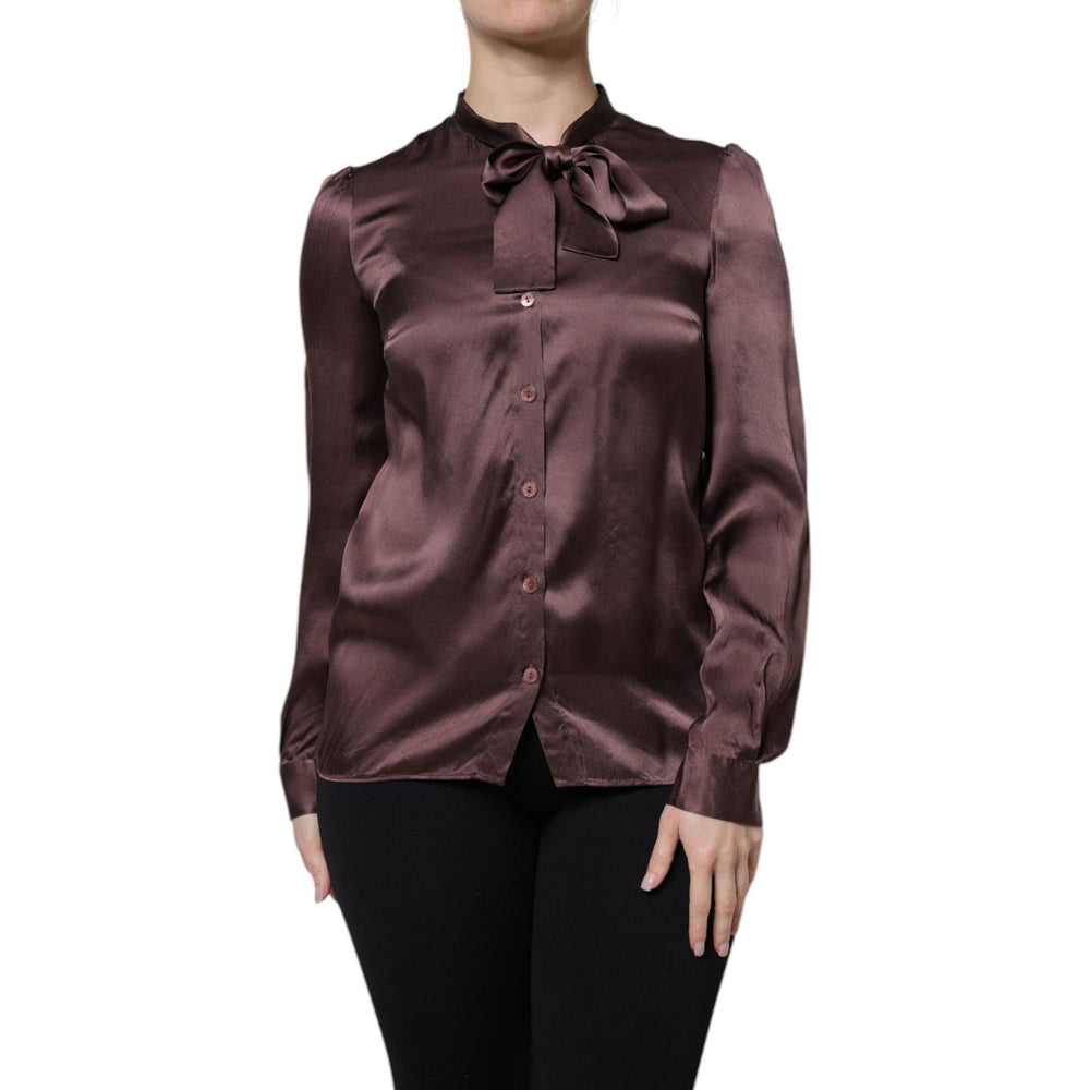 Dolce & Gabbana Brown Ascot Collar Long Sleeve Blouse Top TSH878632-42