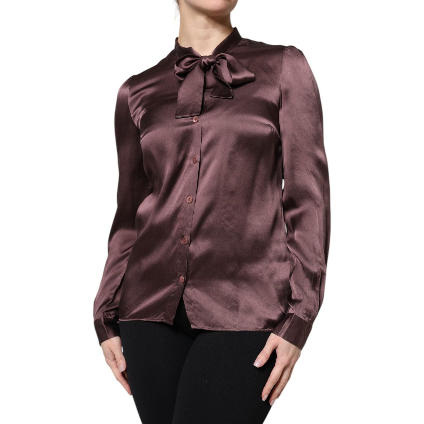 Dolce & Gabbana Brown Ascot Collar Long Sleeve Blouse Top TSH878632-42